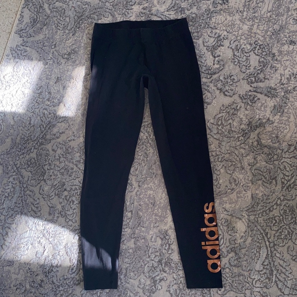 Black Adidas leggings with gold metallic logo!